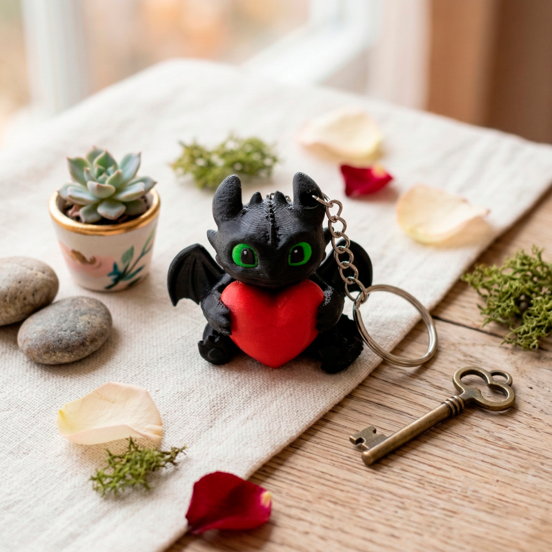 Іграшка-брелок Беззубик з червоним серцем (Як приборкати дракона) Чорний