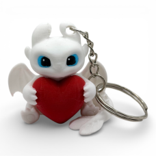 White Fury Keychain Toy with Red Heart (How to Train Your Dragon) White