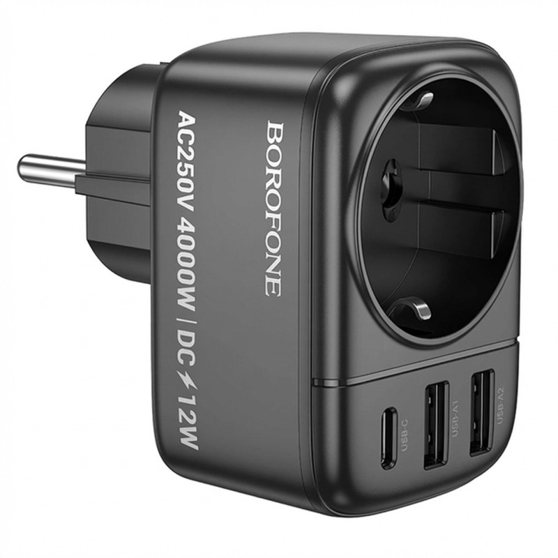 Мережевий фільтр BOROFONE BAC14 Wide настінний 1 розетка + 3 USB (1C2A) чорний