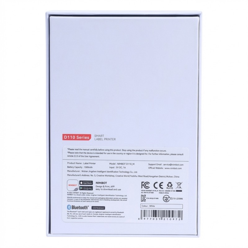 Термопринтер для печати наклеек NIIMBOT D110_M White - компактный принтер этикеток с Bluetooth