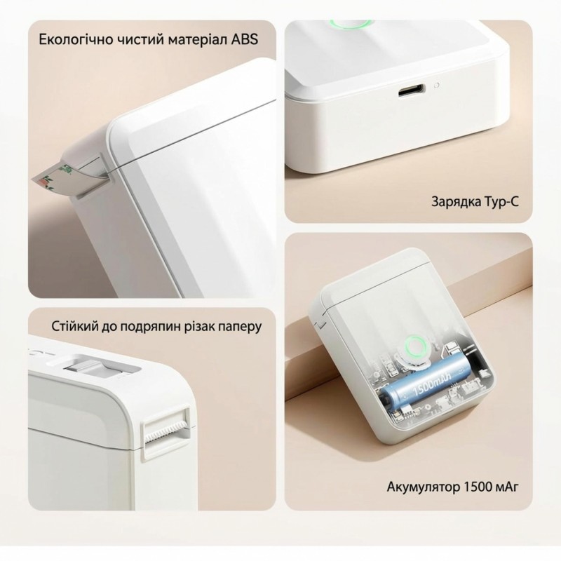 Термопринтер для печати наклеек NIIMBOT D110_M White - компактный принтер этикеток с Bluetooth