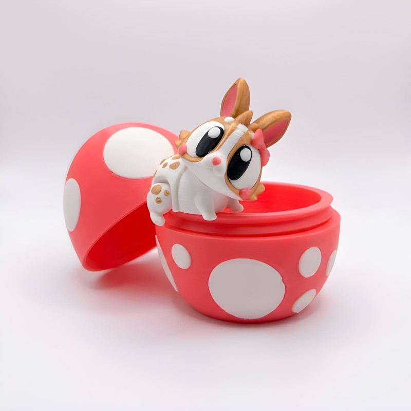 Великодній кролик з яйцем Білий з рожевим бантом - 3D фігурка-сюрприз