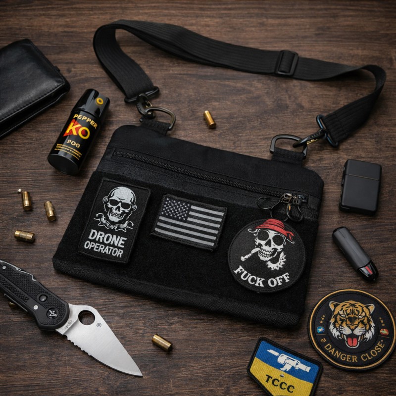 Youth Tactical Patch Shoulder Bag with 4 Pockets Black 716409 (No Patches)