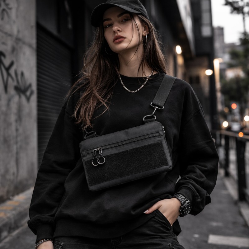 Youth Tactical Patch Shoulder Bag with 4 Pockets Black 716409 (No Patches)