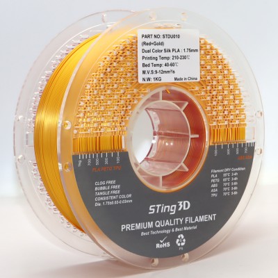 PLA Filament (пластик) для 3D принтера STing3D Silk Dual Color 1.75 мм 1 кг Двоколірний Червоний + Золотий
