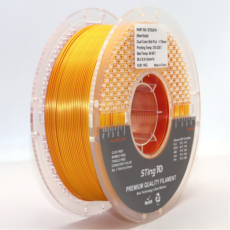 PLA Filament (пластик) для 3D принтера STing3D Silk Dual Color 1.75 мм 1 кг Двоколірний Червоний + Золотий