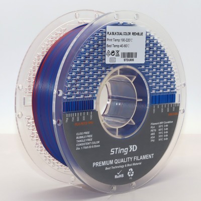 PLA Filament (пластик) для 3D принтера STing3D Silk Dual Color 1.75 мм 1 кг Двоколірний Червоний + Синій