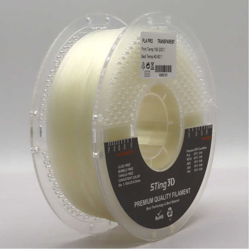 PLA Filament (пластик) для 3D принтера STing3D PLA PRO 1кг, 1.75мм, Прозорий