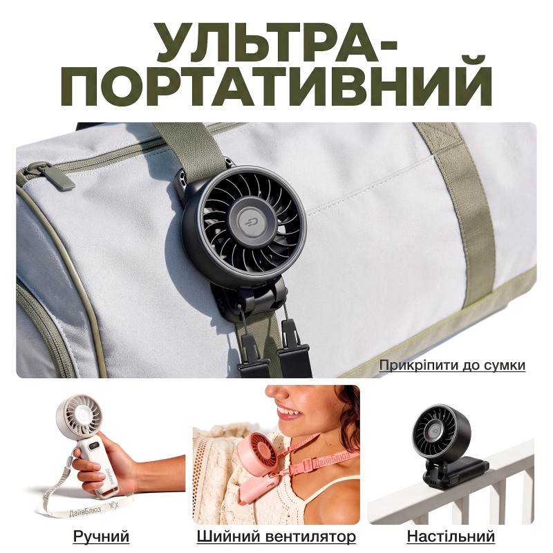 Вентилятор ручний DiveBlues Turbo Fan Pro з акумулятором 3600mAh, дисплеєм та 100 швидкостями White