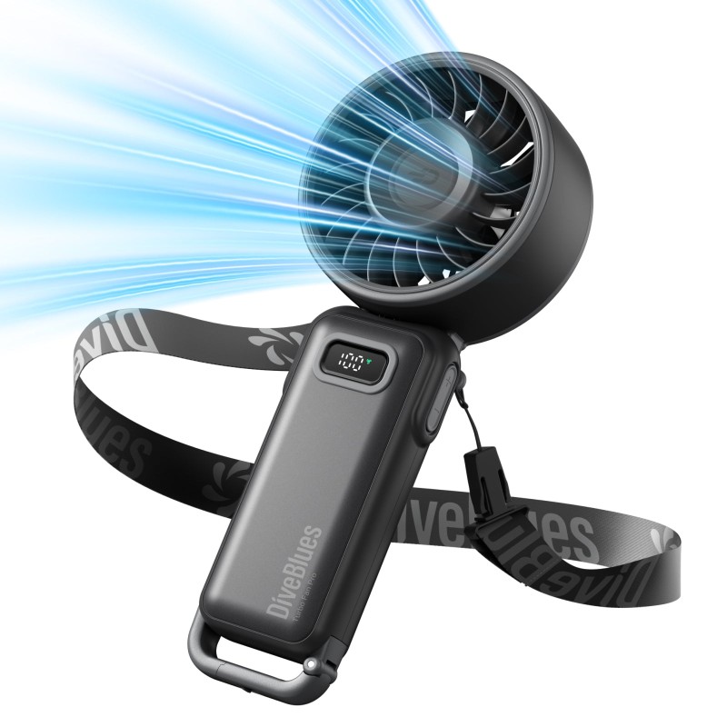 Вентилятор ручний DiveBlues Turbo Fan Pro з акумулятором 3600mAh, дисплеєм та 100 швидкостями White-Green