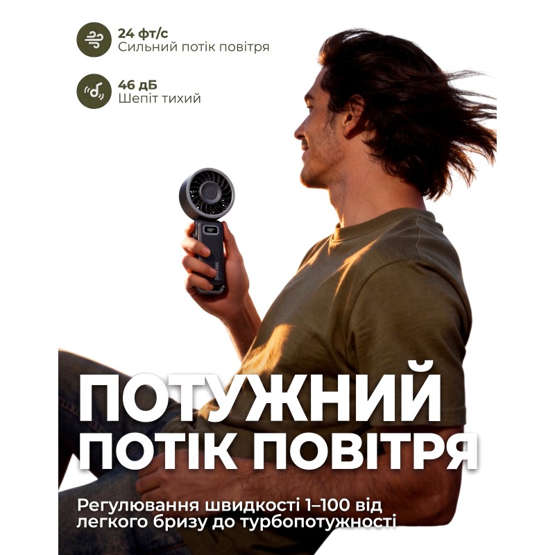 Вентилятор ручний DiveBlues Turbo Fan Pro з акумулятором 3600mAh, дисплеєм та 100 швидкостями Yellow+Orange