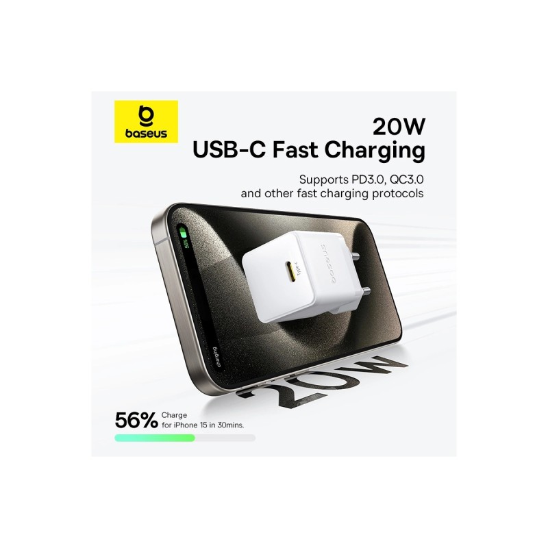 Мережевий зарядний пристрій Baseus Palm Fast Charger 1C 20W EU Moon White