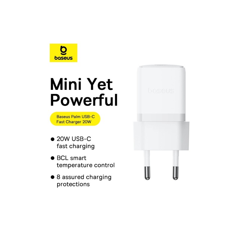 Мережевий зарядний пристрій Baseus Palm Fast Charger 1C 20W EU Moon White