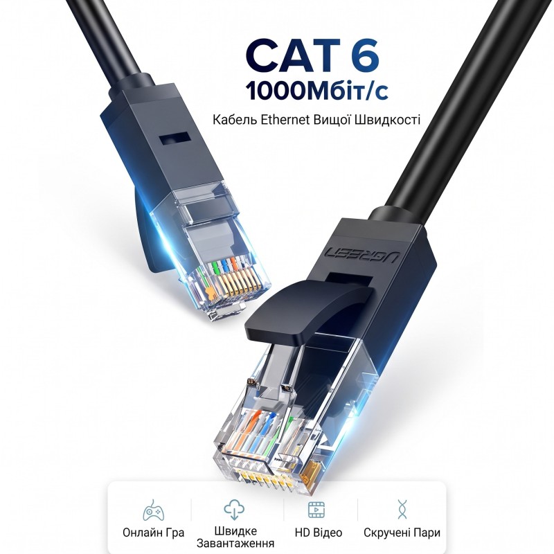 UGREEN NW102 Cat 6 U/UTP Lan Flat Cable Patch Cord 5m (Black)