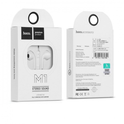 Навушники HOCO M1 Original Series Earphones (3.5 mm mini-Jack) з мікрофоном White