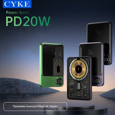 УМБ CYKE Q9+ Transparent 5000 mAh PD 20W MagSafe Wireless Powerbank Зелений