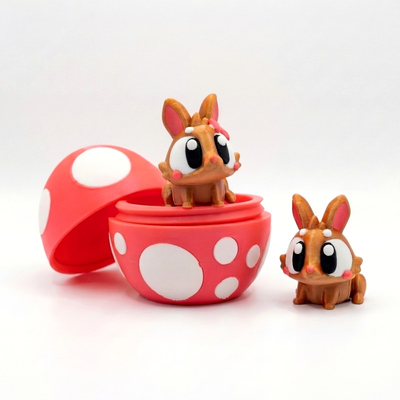 Easter Bunny with Egg Golden with Pink Bow - 3D Surprise Figurine Easter Bunny with Egg Golden with Pink Bow - 3D Surprise Figurine