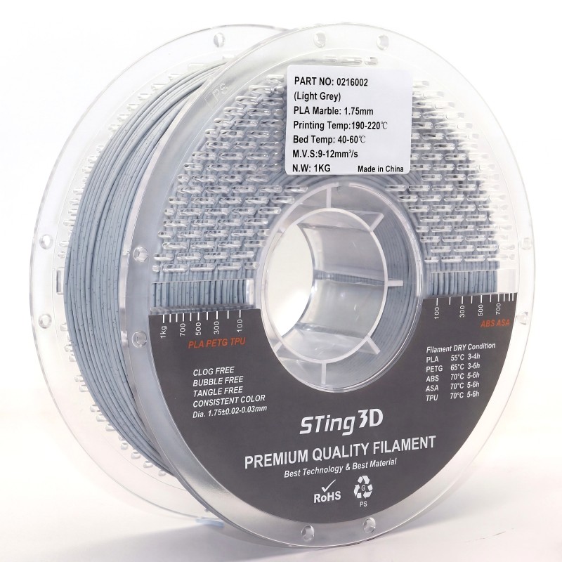 PLA Plastic STing3D Marble 1.75 mm 1 kg Light Grey Marble for 3D Printer