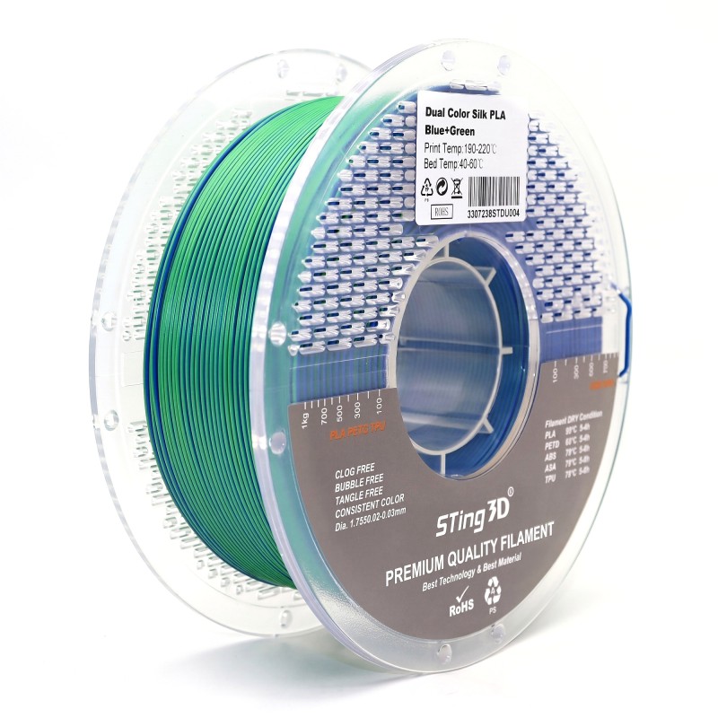 PLA Filament (пластик) для 3D принтера STing3D Silk Dual Color 1.75 мм 1 кг Двоколірний Синій + Зелений