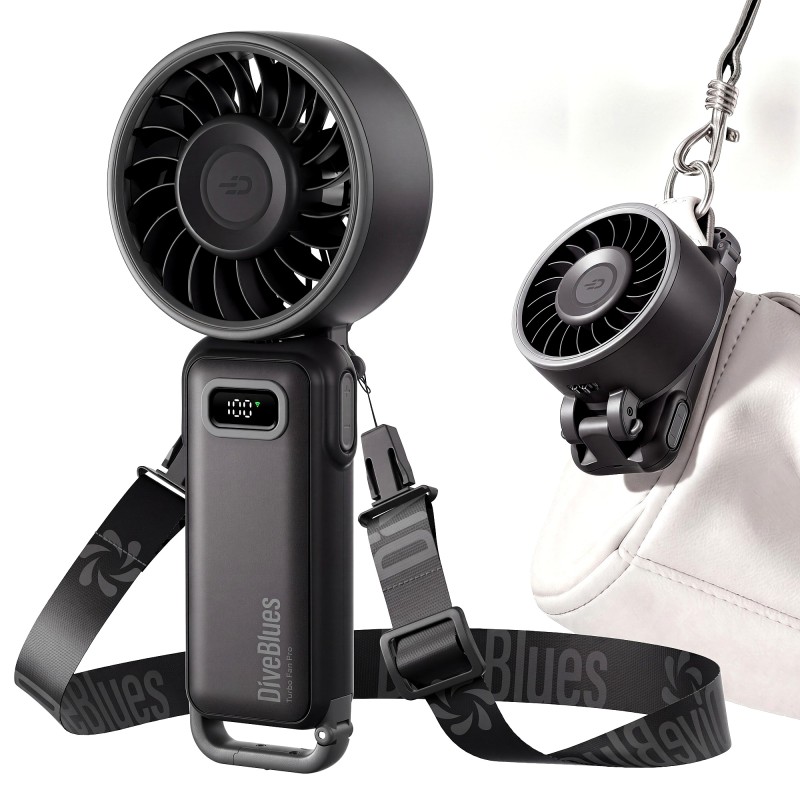 Вентилятор ручний DiveBlues Turbo Fan Pro з акумулятором 3600mAh, дисплеєм та 100 швидкостями Black