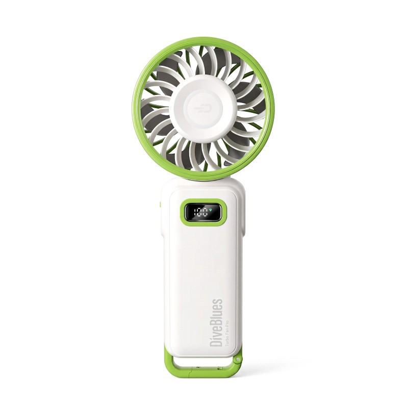 Вентилятор ручний DiveBlues Turbo Fan Pro з акумулятором 3600mAh, дисплеєм та 100 швидкостями White-Green