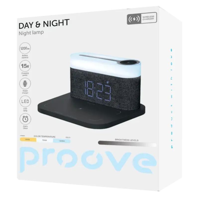 Нічник з бездротовою зарядкою Proove Day and Night темно-сірий