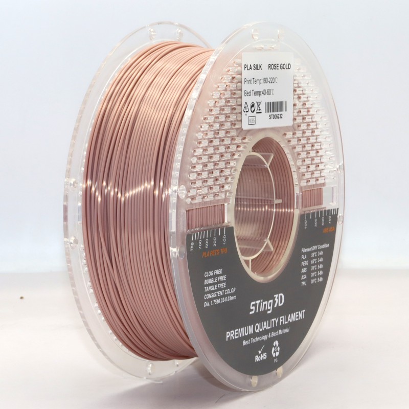 PLA Filament (пластик) для 3D принтера STing3D Silk 1кг, 1.75мм, Розовое золото