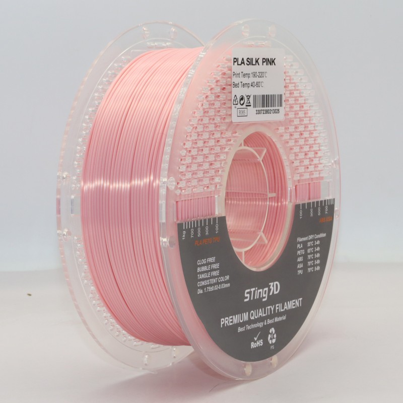 PLA Filament (plastic) for 3D Printer STing3D Silk 1kg, 1.75mm, Pink
