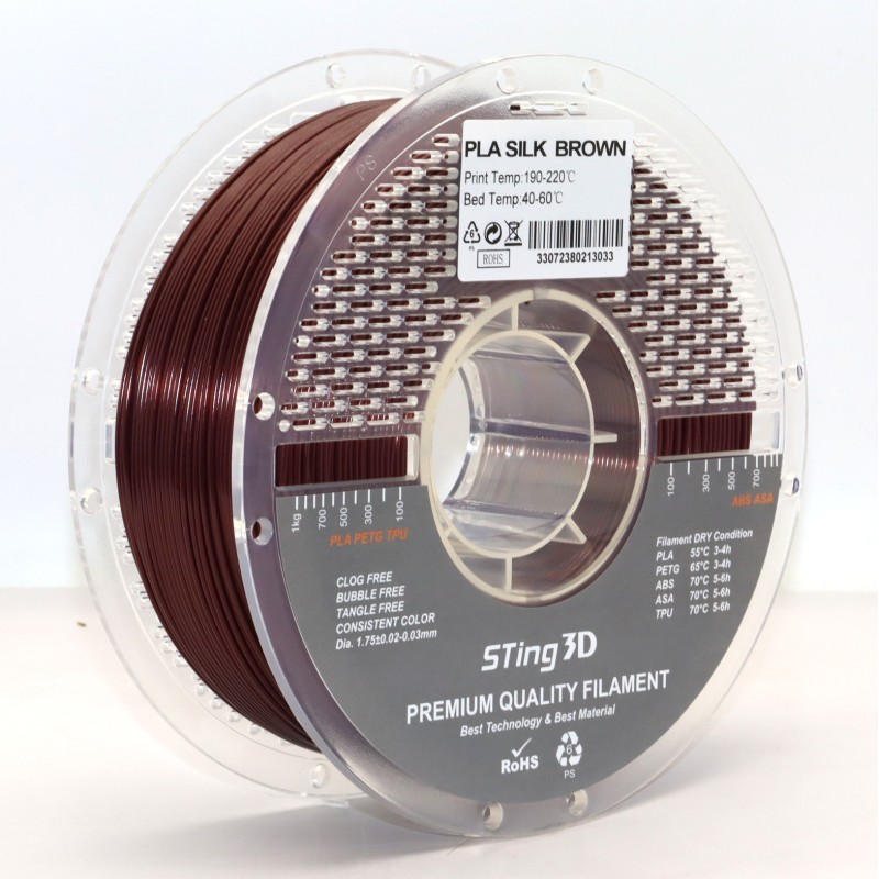 PLA Filament (plastic) for 3D Printer STing3D Silk 1kg, 1.75mm, Brown