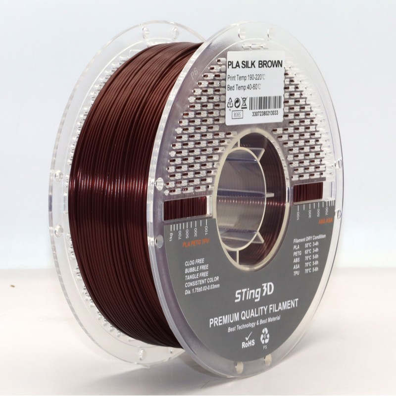 PLA Filament (plastic) for 3D Printer STing3D Silk 1kg, 1.75mm, Brown