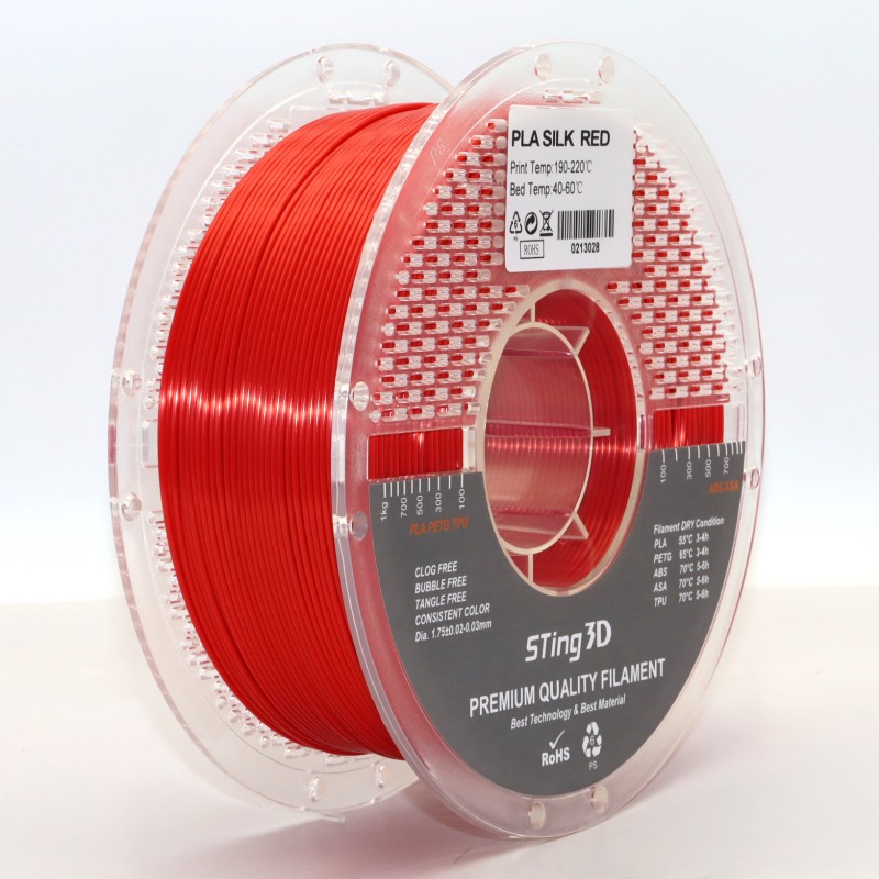 PLA Filament (plastic) for 3D Printer STing3D Silk 1kg, 1.75mm, Red