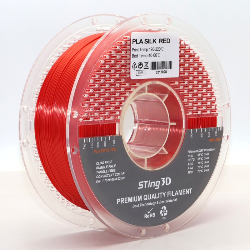 PLA Filament (plastic) for 3D Printer STing3D Silk 1kg, 1.75mm, Red
