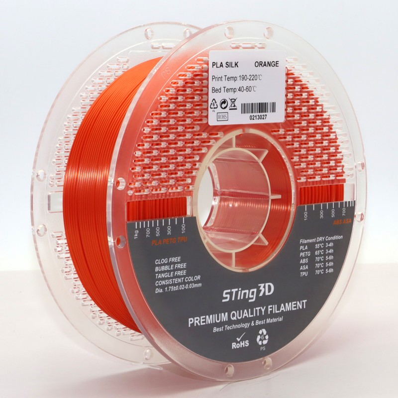 PLA Filament (plastic) for 3D Printer STing3D Silk 1kg, 1.75mm, Orange