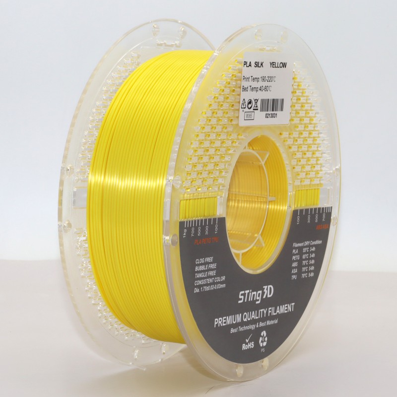 PLA Filament (plastic) for 3D Printer STing3D Silk 1kg, 1.75mm, Yellow