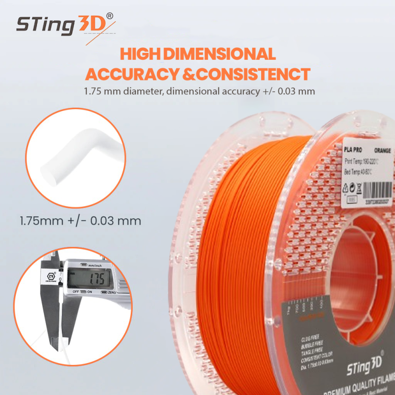 PLA Filament (plastic) for 3D Printer STing3D Silk 1kg, 1.75mm, Orange