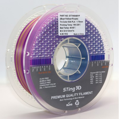 PLA Filament (пластик) для 3D принтера STing3D Silk Tri Color 1.75 мм 1 кг Триколірний Синій + Жовтий + Фіолетовий PLA Filament (пластик) для 3D принтера STing3D Silk Tri Color 1.75 мм 1 кг Триколірний Синій + Жовтий + Фіолетовий