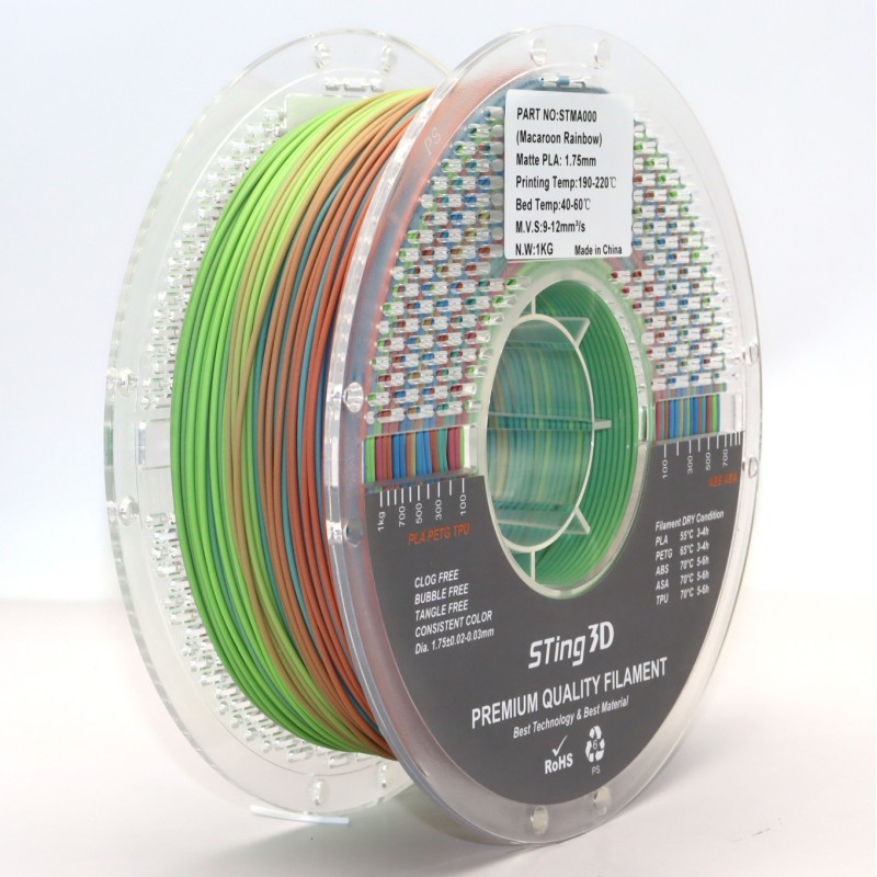 PLA пластик STing3D Macaron Matte Rainbow 1.75 мм 1 кг для 3D друку