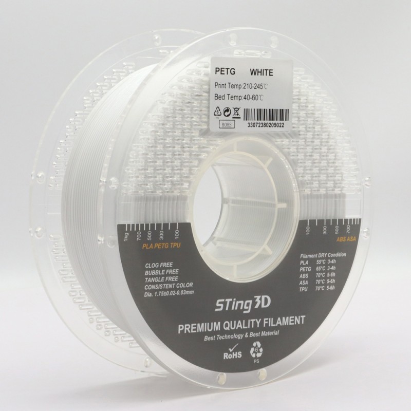 PETG пластик STing3D Білий 1.75 мм 1 кг для 3D друку