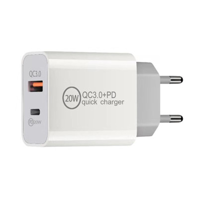 Мережевий зарядний пристрій Kcable PD+QC3.0 блок живлення 20W Power Adapter з 2хUSB (USB Type-A + Type-C)