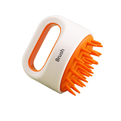 Силіконова масажна щітка для миття голови Оранжева