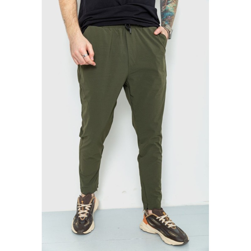Спортивные мужские брюки тонкие стрейчевые, цвет хаки, 157R100