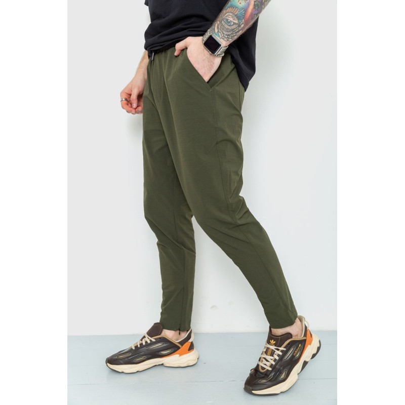Спортивные мужские брюки тонкие стрейчевые, цвет хаки, 157R100