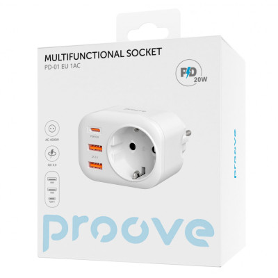 Багатофункціональна Розетка Proove Multifunctional Socket PD-01 EU 1AC (1 Type-C 20W + 2 USB) white