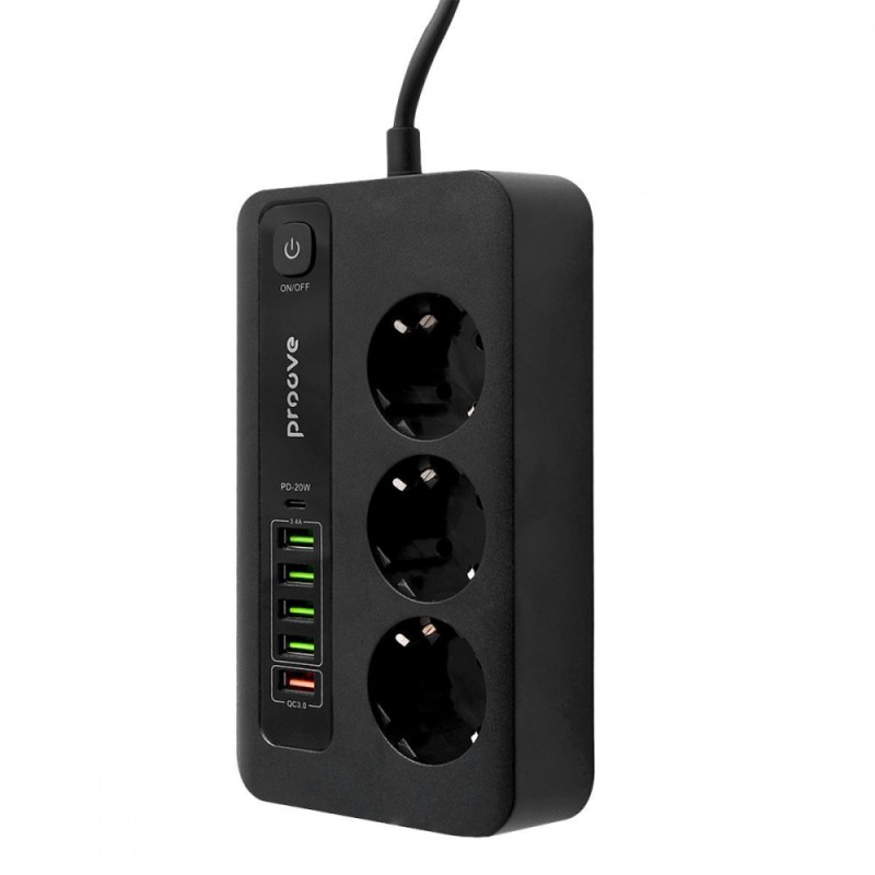 Сетевой фильтр Proove Power Socket PD-03 (3 розетки + 5 USB + 1 Type-C 20W) 2М black