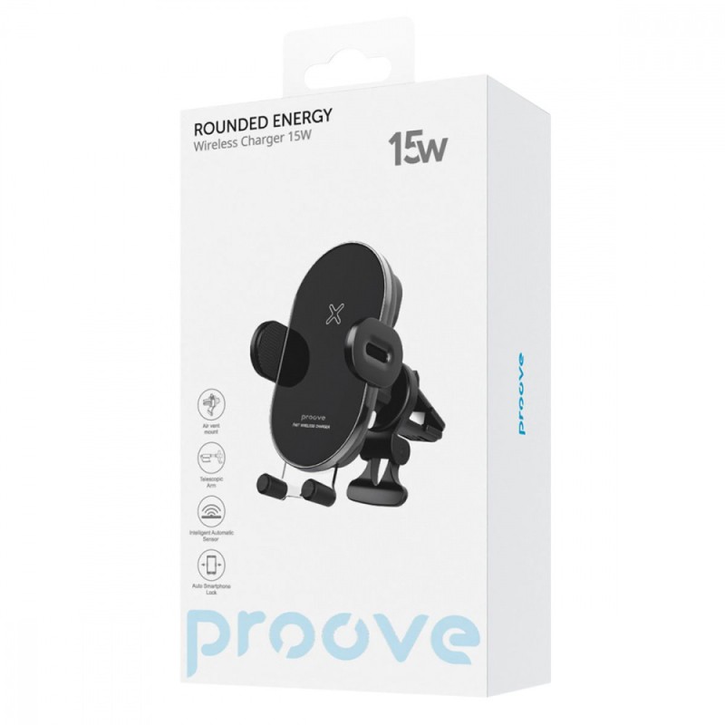 Автомобильный держатель с беспроводным ЗП Proove Rounded Energy 15W black