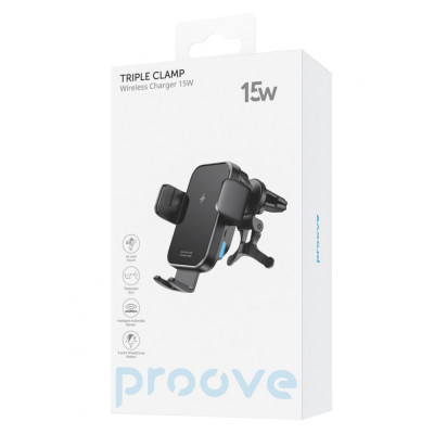 Автомобильный держатель с беспроводным ЗП Proove Triple Clamp 15W black