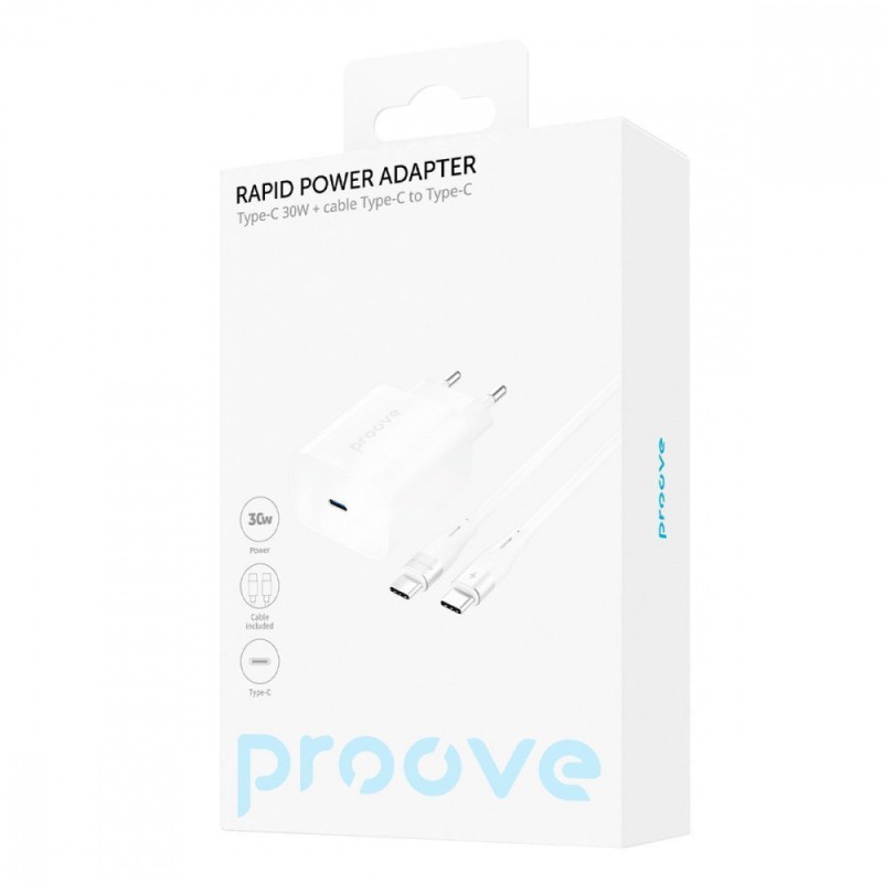 Мережевий зарядний пристрій Proove Rapid 30W 30W EU Type-C QC3.0 PD3.0 White + кабель Type-C (54688)