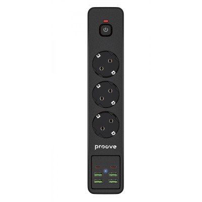 Мережевий фільтр Proove Power Strip P-03 (3 розетки + 4 USB + 2 Type-C) 2М black