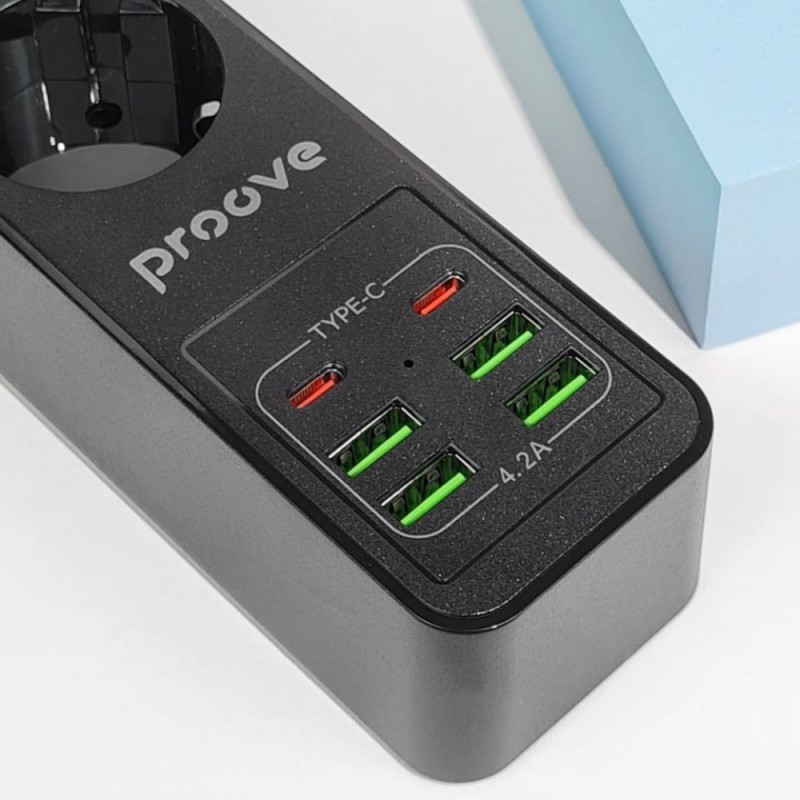 Мережевий фільтр Proove Power Strip P-03 (3 розетки + 4 USB + 2 Type-C) 2М black