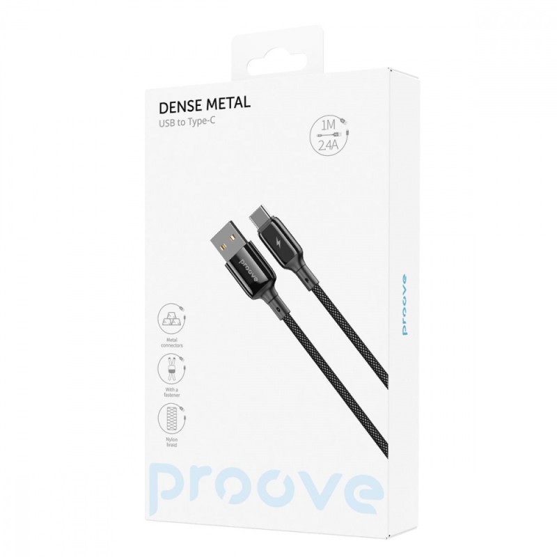 Кабель Proove Dense Metal USB для Type-C 2.4A (1m) Black
